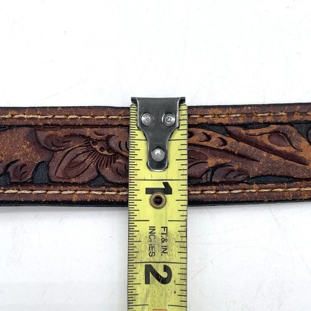 Vintage Hand Tooled Brown Leather Western Belt Cowboy Floral Carved XL 43-48.5